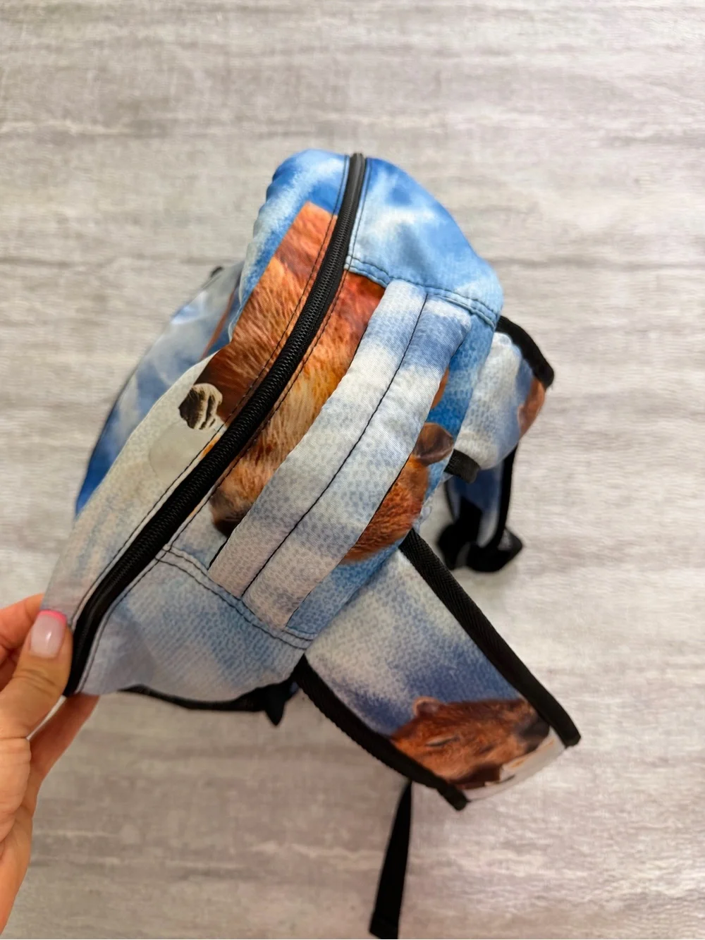 Capybara Print Blue Tie-Dye Backpack